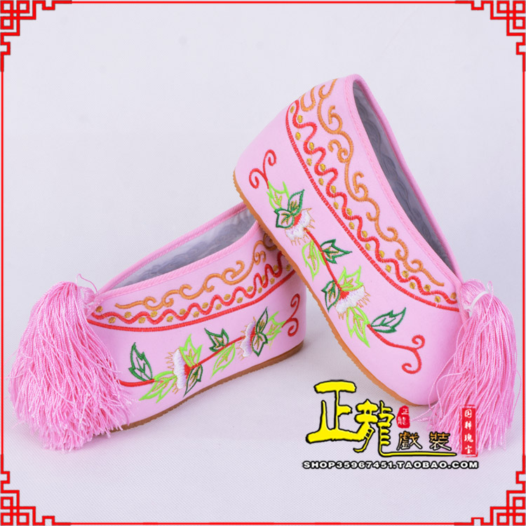 灵宝花旦鞋女绣花彩鞋 舒适款草花内高彩鞋